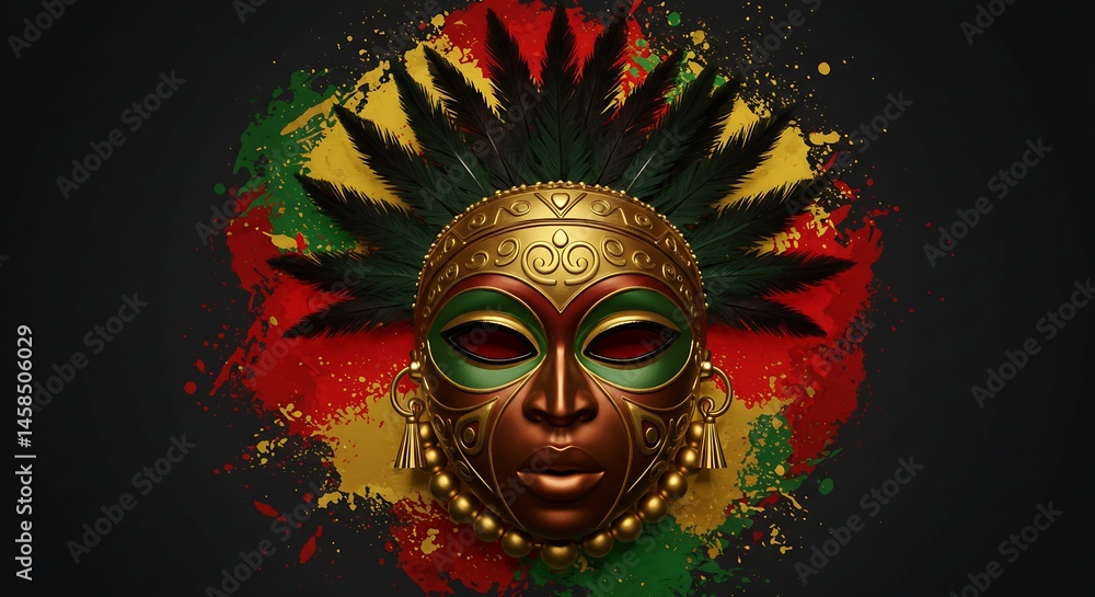 Stylized Carnival Mask on Abstract Swirling Background Representing African Heritage Generative Ai Stylized Carnival Mask on Abstract Swirling Background Representing African Heritage Generative Ai