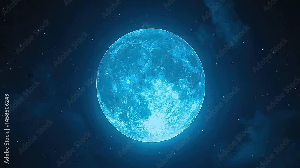 Obraz premium Full blue moon in dark night sky with stars.
