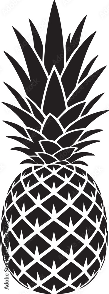Obraz premium Isolated black and white pineapple illustration with sharp leaves