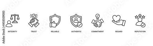 Credibility banner web icon vector illustration concept with icon of integrity, trust, reliable, authentic, commitment, regard, and reputation 