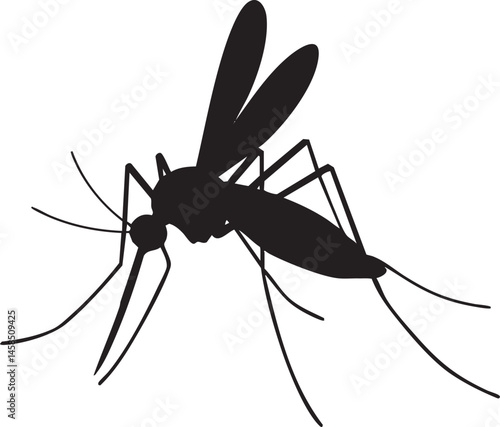 A silhouette of a mosquito with long legs and a proboscis visible
