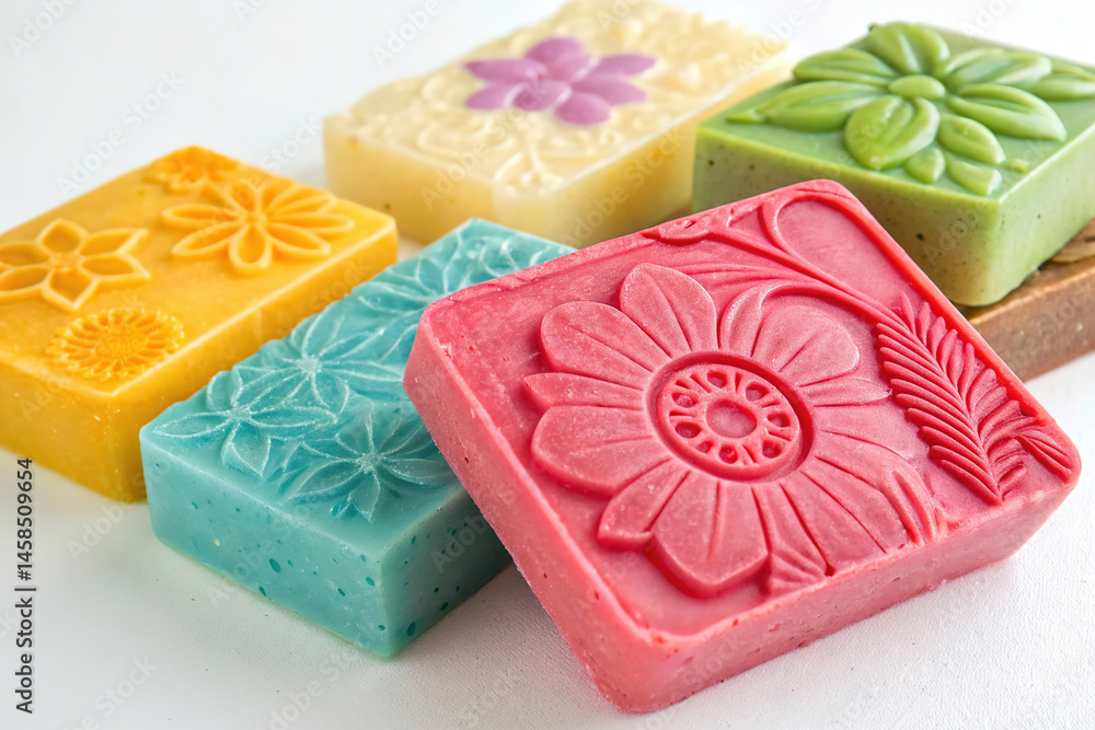 Colorful handmade soap isolated on white background