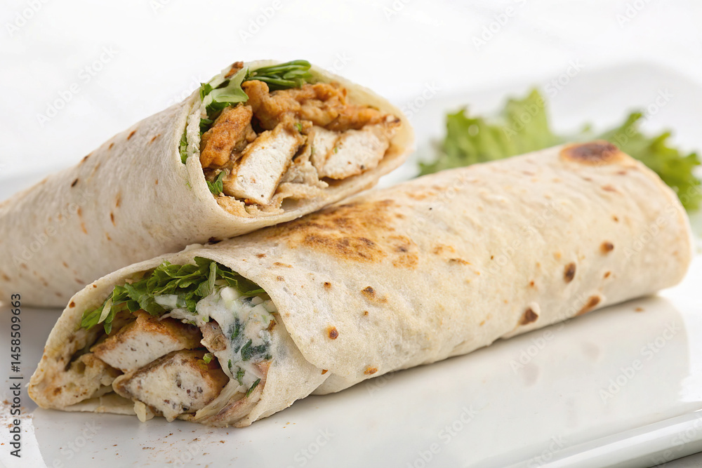 Pratha chicken roll isolated on white background