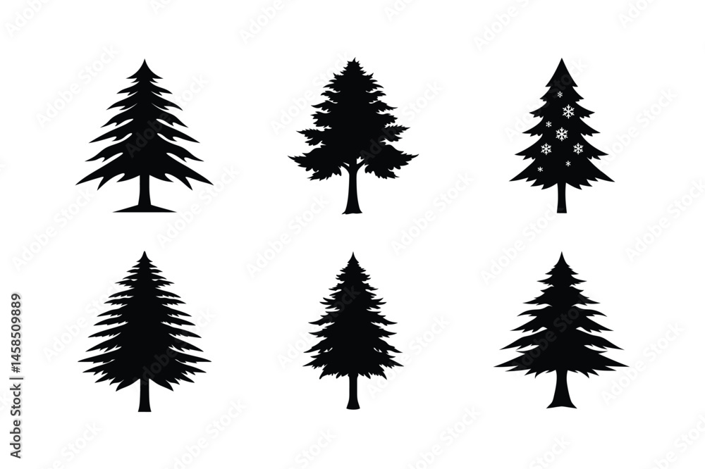 Obraz premium Cedar Tree Silhouette Vector Bundle | SVG Clip art for Nature & Outdoor Designs