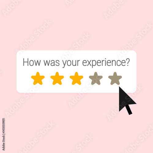 Customer experience rating with a black mouse cursor hovering over a message bubble. Vector illustration for themes related to customer satisfaction, online reviews or user feedback