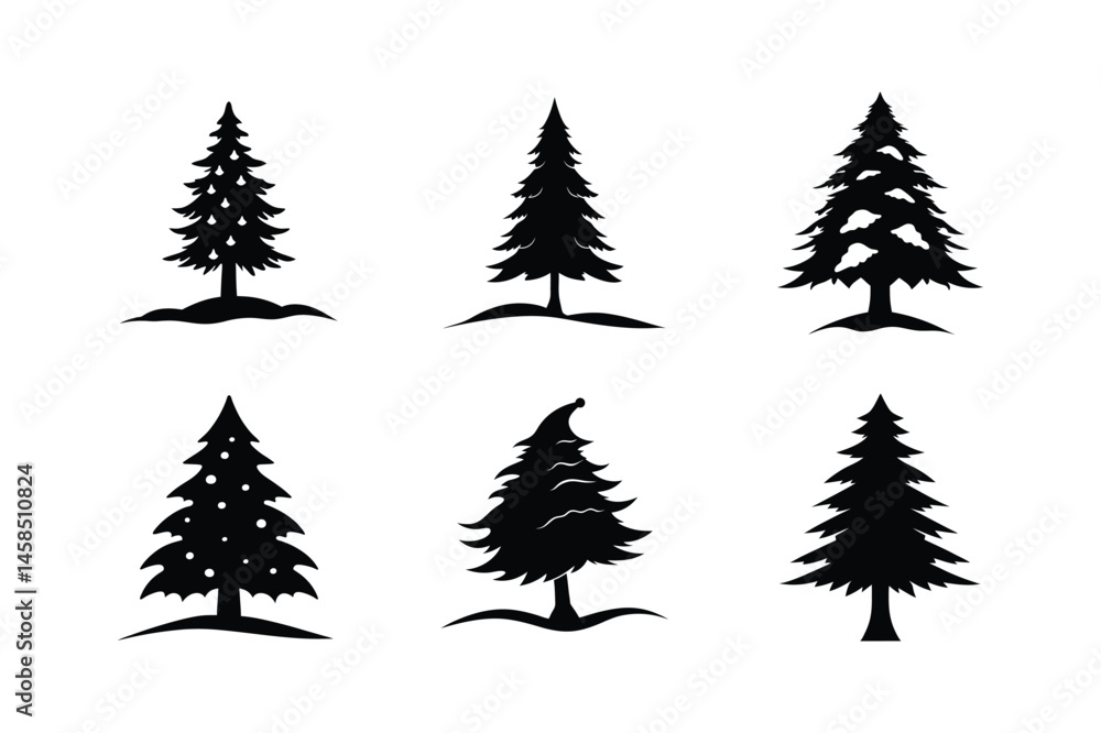 Obraz premium Cedar Tree Silhouette Vector Bundle | SVG Clip art for Nature & Outdoor Designs