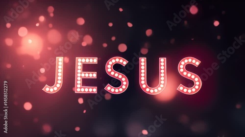 A close up of a light up sign with the word jesus