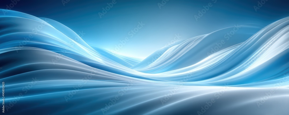 Fototapeta premium Abstract blue waves flow across a luminous landscape, creating a serene and modern visual effect.