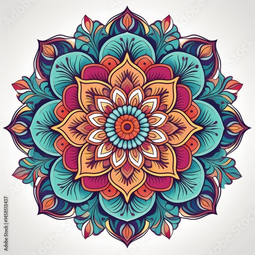 Colorful floral round mandala design
