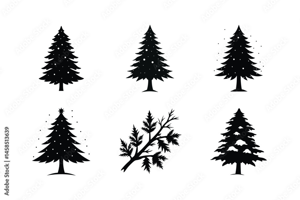 Fototapeta premium Cedar Tree Silhouette Vector Bundle | SVG Clip art for Nature & Outdoor Designs