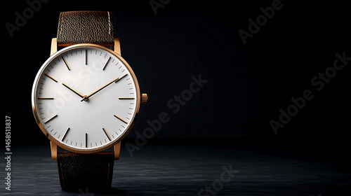 Wallpaper Mural Minimalist elegant wristwatch with brown leather strap and gold case dark background, showing timeless style and sophistication Torontodigital.ca