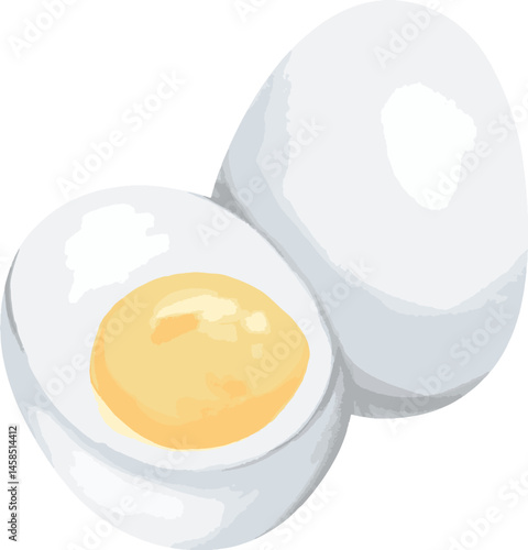 A close-up of a boiled egg, cut in half, showing the yolk