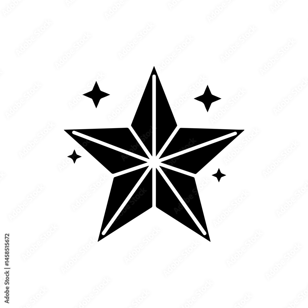 Obraz premium Solid 3D Star Icon Sharp Edges Minimal Black Style