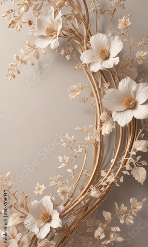 Delicate floral pattern with flowing curved lines and intricate details  ,  antique,  artwork,  repeat