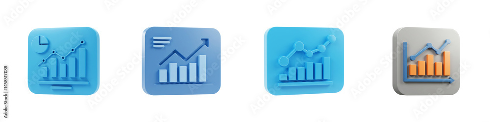 Set of Statistical Analysis Icons Isolated on Transparent Background