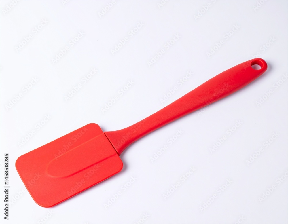 Vibrant red spatula with a long handle, perfect for cooking or baking on a clean white backdrop Vibrant red spatula with a long handle, perfect for cooking or baking on a clean white backdrop