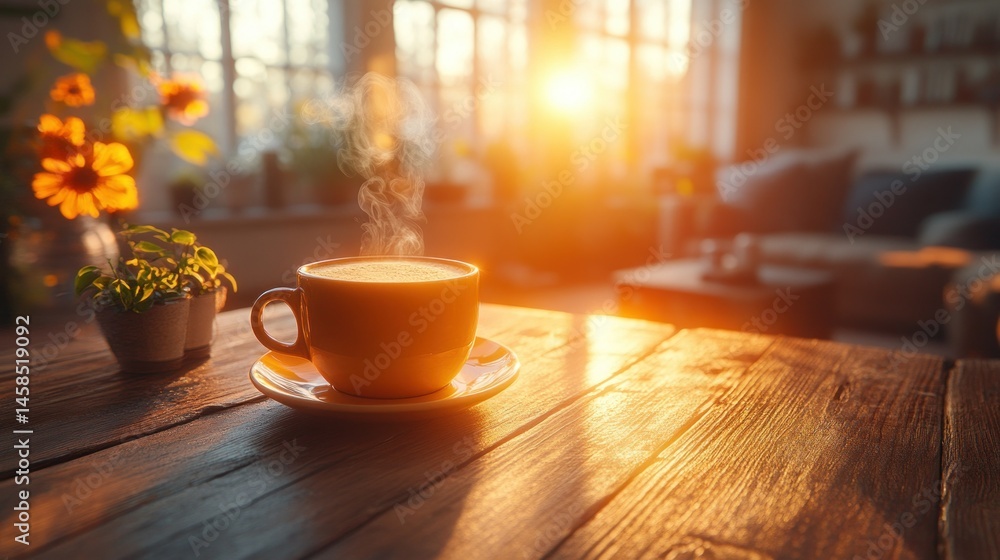 Fototapeta premium Sunrise coffee warmth