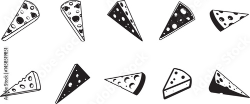 Cheese Illustrations in Different Shapes and Sizes. 