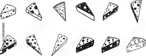 Cheese Illustrations in Different Shapes and Sizes. 