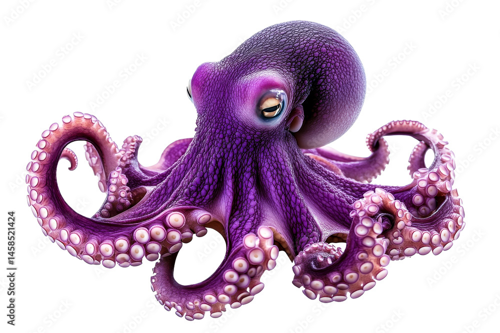 Fototapeta premium Elegant Purple Octopus Creature Isolated, cut out transparent