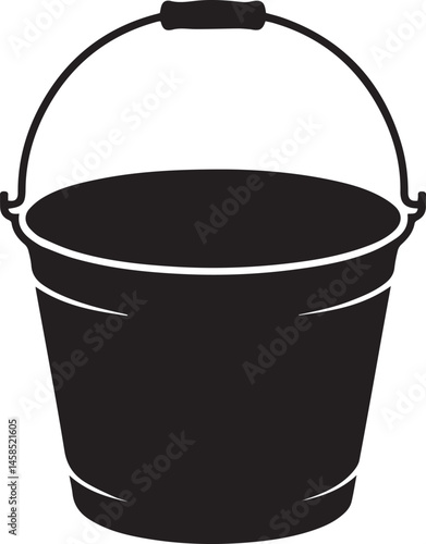 Handled Bucket Silhouette Vector – Clean Black Utility Icon Vector Illustration