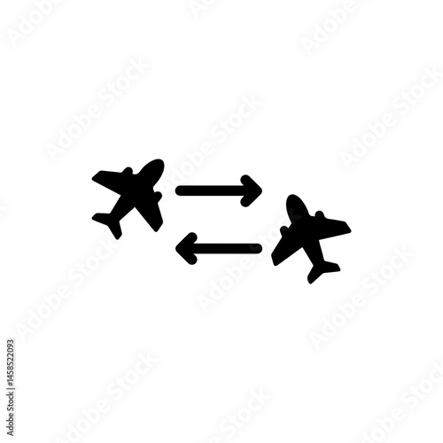 Black Connecting Flight Icon with Two Planes and Arrow