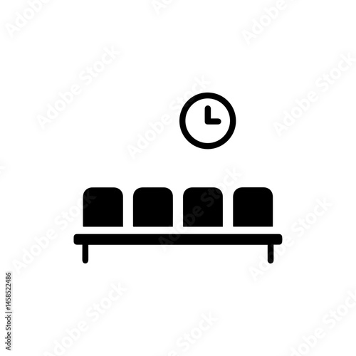 Waiting Area Icon with Row of Chairs and Clock - Minimal Design
