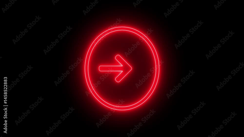 Glowing arrow pointing to the right animation on a black background. Neon arrow icon to the right. neon road sign looping animation. Glowing arrow pointing to the right animation on a black background. Neon arrow icon to the right. neon road sign looping animation.