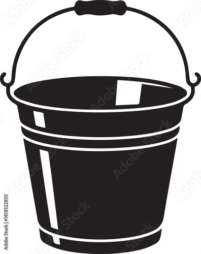 Handled Bucket Silhouette Vector – Clean Black Utility Icon Vector Illustration