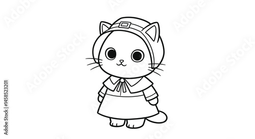 Adorable Pilgrim Cat Wearing a Traditional Bonnet for Coloring