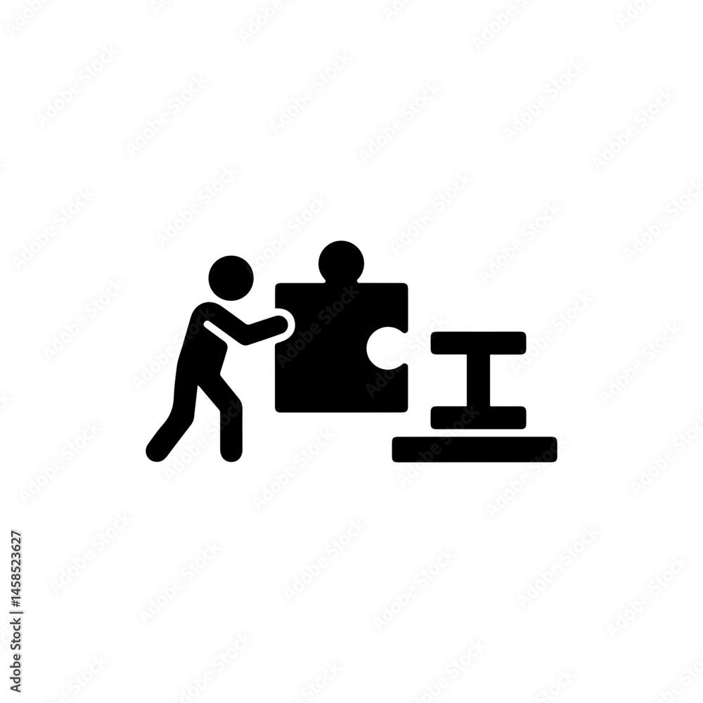 Fototapeta premium Person Pushing Puzzle Piece Toward Another Icon Supporting Design