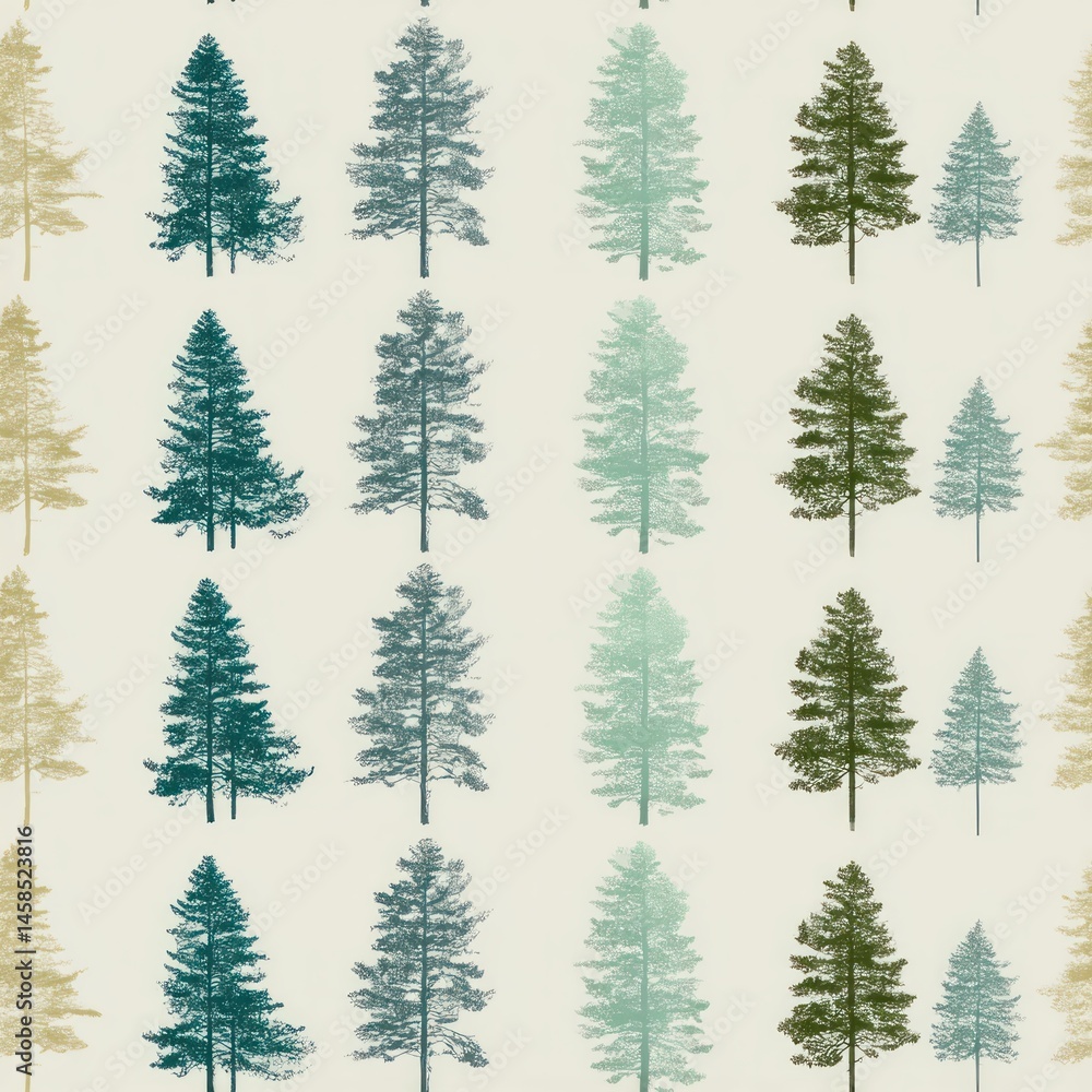 Obraz premium Seamless Pattern of Trees Nature Background Digital Design Tranquil Environment Aesthetic Viewpoint