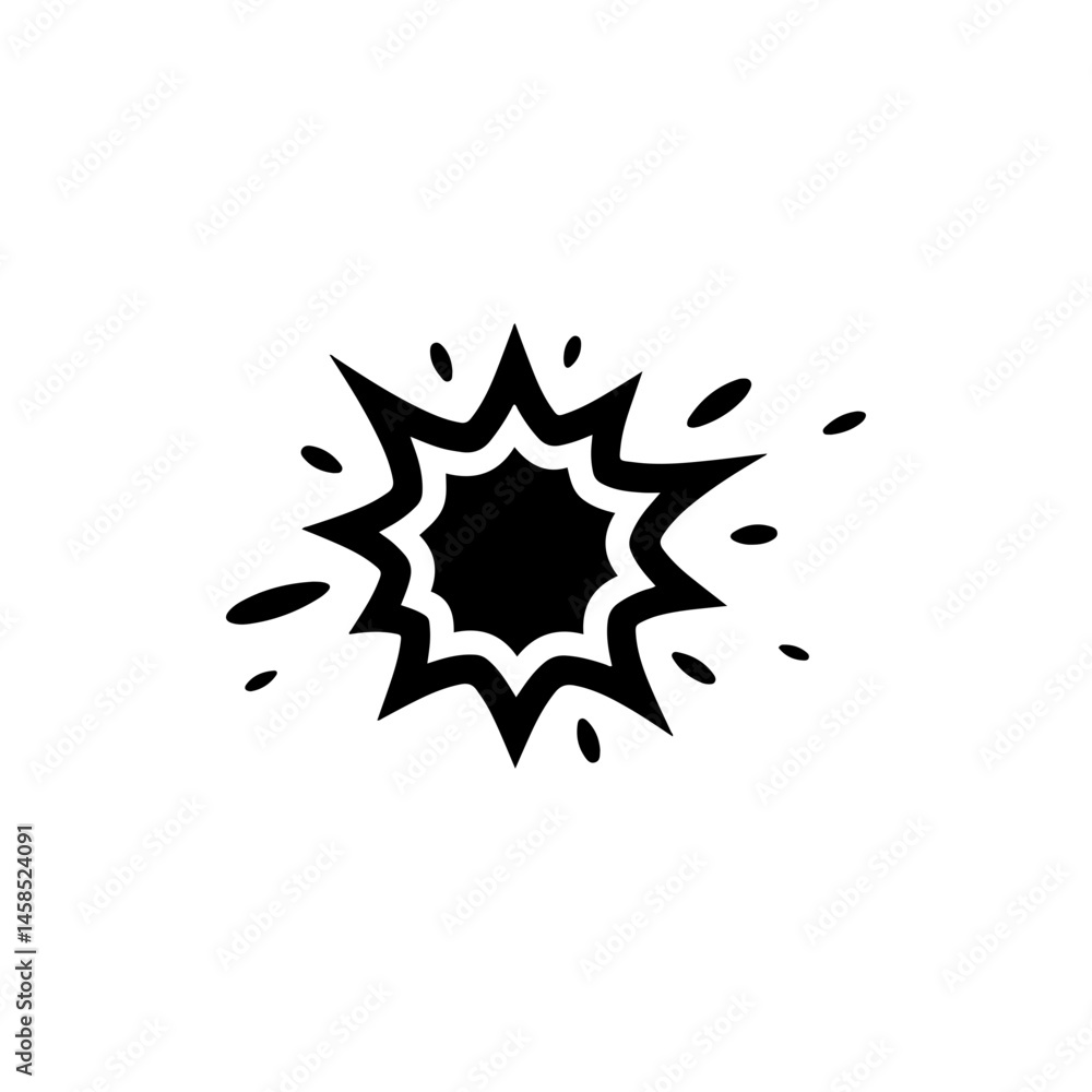 Black Filled Icon of Bullet Hole with Smudged Spray Effect, Damage Symbol Black Filled Icon of Bullet Hole with Smudged Spray Effect, Damage Symbol