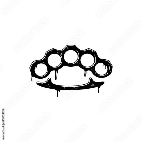 Brass Knuckles Icon with Rust Scratches and Drips - Black Icon
