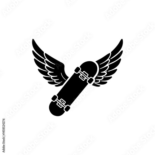 Winged Skateboard Icon with Gritty Outline Style