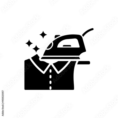 Black Icon of Collar Being Ironed with Flat Press Effect