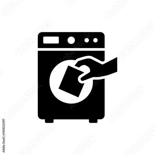 Black Icon of Dryer Sheet Being Placed into Dryer