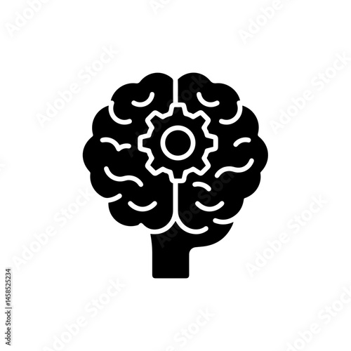 Brain with Gear Inside Indicating Mind Management - Black Icon