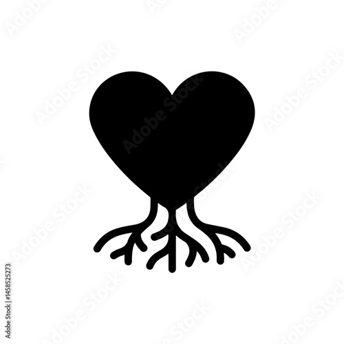 Heart Growing Roots Indicating Deep Emotional Grounding Icon - Minimal