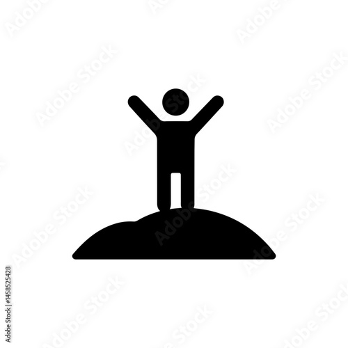 Person on Hilltop with Arms Raised Symbolizing Freedom Minimal Design