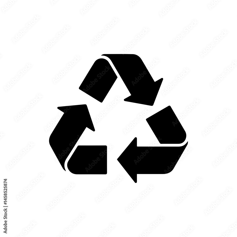 Recycle Icon with Three Arrows in Triangle Black Silhouette Recycle Icon with Three Arrows in Triangle Black Silhouette