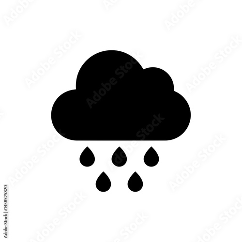 Rain Cloud Icon with Three Drops Falling Down Black Filled Symbolizing Weather
