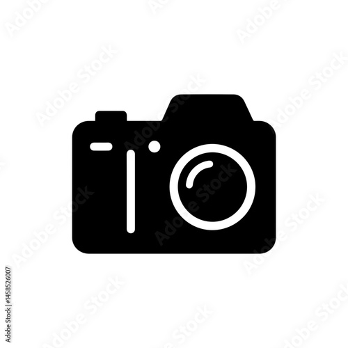 Black Filled Icon of Compact Digital Camera with Lens