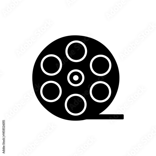 Spinning Film Reel Icon Silhouette Black Filled