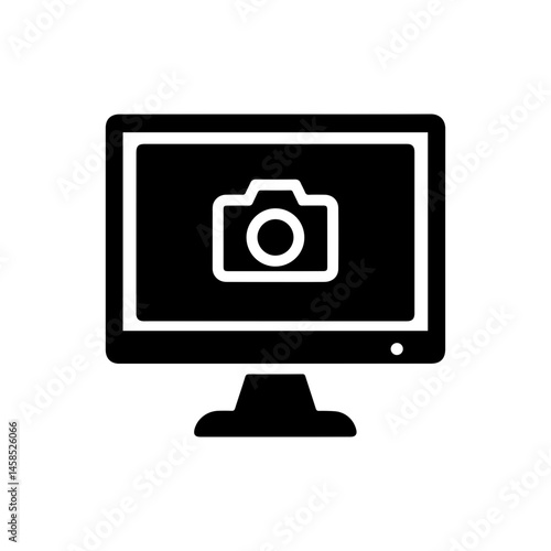 Monitor Display on Camera Icon - Black Filled