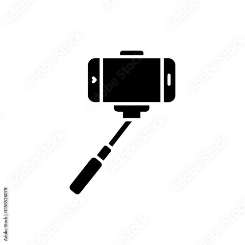 Selfie Stick with Phone Attached Icon - Black Filled