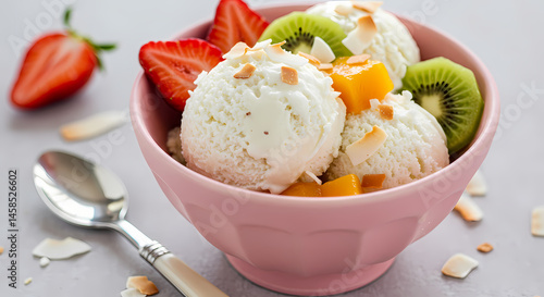 Delicious Coconut Ice Cream with Mango and Kiwi