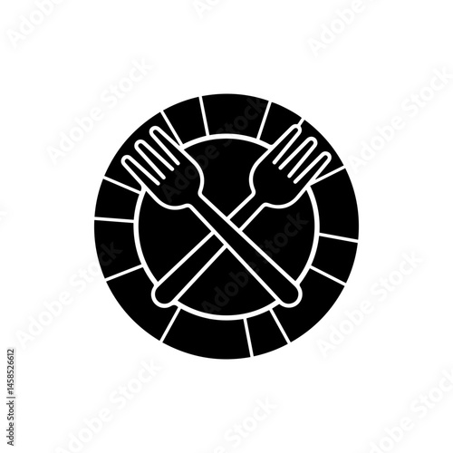 Two Crossed Forks Over Paper Plate Icon - Dining Symbol