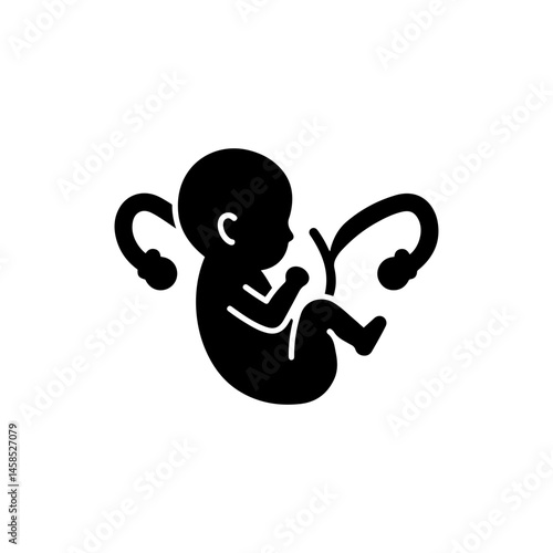 Flat Style Icon of Baby in Womb Curled Inside Uterus Representing Pregnancy