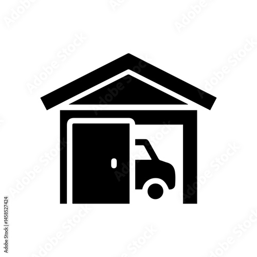Garage Door Open with Car Peeking Icon - Black Filled Design